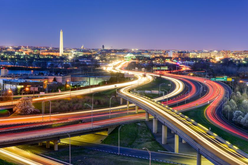 Washington, DC, USA skyline at night.