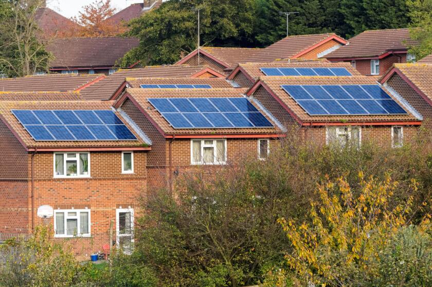 Houses with solar panels in London, England, United Kingdom, UK