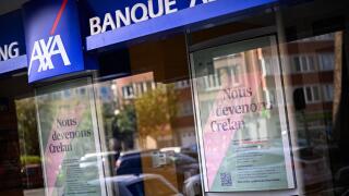 Ixelles, Belgium. 29th May, 2024. Illustration picture shows an office of the AXA bank in Brussels, Monday 27 May 2024. AXA and Crelan decided to merge together into Crelan in june. BELGA PHOTO LAURIE DIEFFEMBACQ Credit: Belga News Agency/Alamy Live News