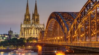 The Cologne Cathedral and the Hohenzollern railway bridge. Image shot 08/2018. Exact date unknown.