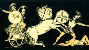 Diomedes (also spelled Diomed)  casting his spear against Mars Roman name ? Greek name is Ares). The scene is from Homer?s epic poem Iliad. Diomedes was also the only hero except for&nbsp;Heracles, son of Zeus, that attacked?and even wounded?Olympian gods (mos