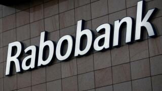 A logo sign outside of an office building occupied by Rabobank in Amsterdam, Netherlands on October 2, 2015