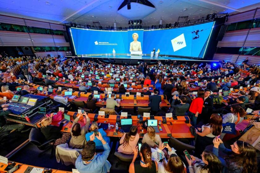 European Commission President Ursula Von der Leyen appears before the media at the European Parliament on June 9, 2024, in Belgium (Brussels). The European People's Party (EPP) wins the elections to the European Parliament with 181 seats out of 720 in the