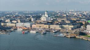 Panoramic aerial view to the Helsinki south harbor in Finland