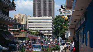 Street scene in city centre Plateau District Abidjan Ivory Coast West Africa Africa