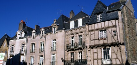 A row of houses and businesses in Vannes France Brittany