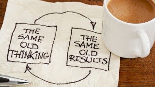 the same old thinking and disappointing results, closed loop or negative feedback mindset concept