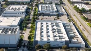 Richardson, Texas - November 16, 2025 : Aerial view of large modern AI or IT data centers in Richardson, Texas