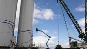 Wind turbine components lay in the Port of Nigg awaiting loading onto the ship that will take them out to Ocean Winds? Moray West offshore wind project to be constructed, in Port of Nigg, Scotland, on 27 June 2024. 
Moray West offshore wind farm:
?