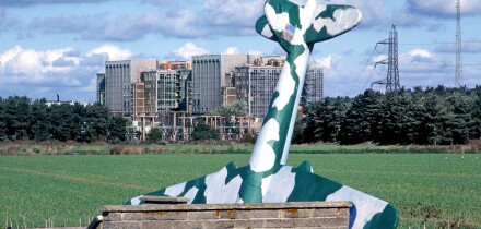 Not a plane crashing near a nuclear reactor but an RAF memorial next to Bradwell nuclear power station (now closed), Essex.