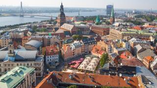 geography / travel, Latvia, Riga, view from the St. Peter's Church (Petrikirche) towards Daugava and old town, Additional-Rights-Clearance-Info-Not-Available