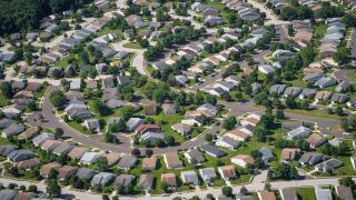 Aerial View Of Residential Houses In Suburban Neighborhood, New Jersey, USA