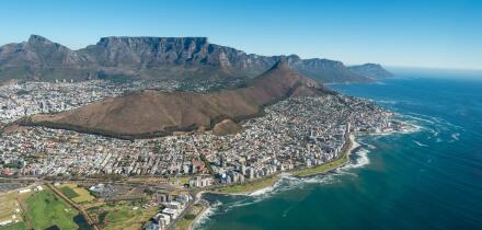 Aerial view of city and beaches, Cape Town, Western Cape Province, Republic of South Africa