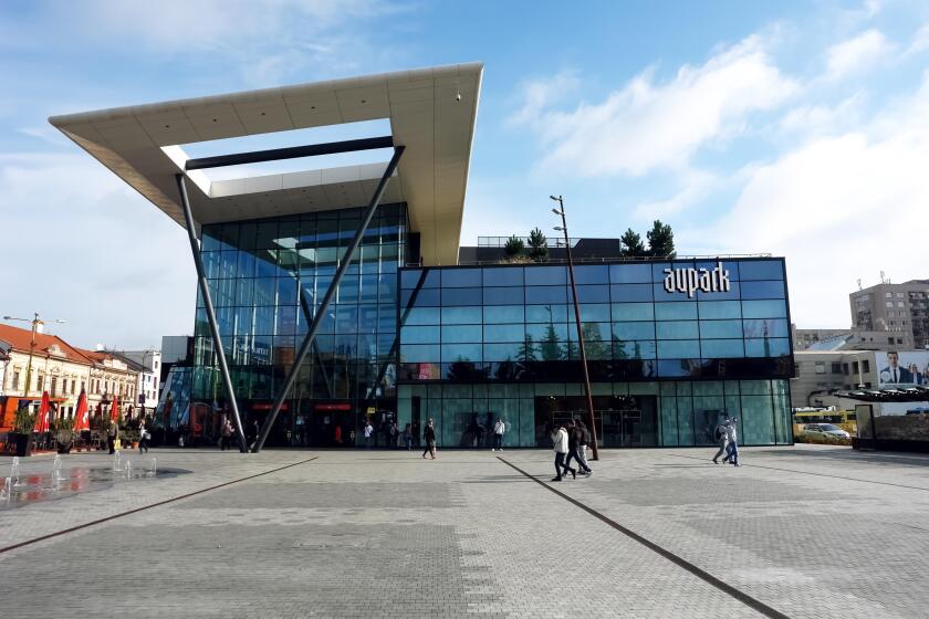 KOSICE, SLOVAKIA - OCTOBER 16, 2014: Modern building on the central place in Kosice city, Slovakia.