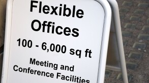 London, England, UK. Sign in the street - Flexible Office space