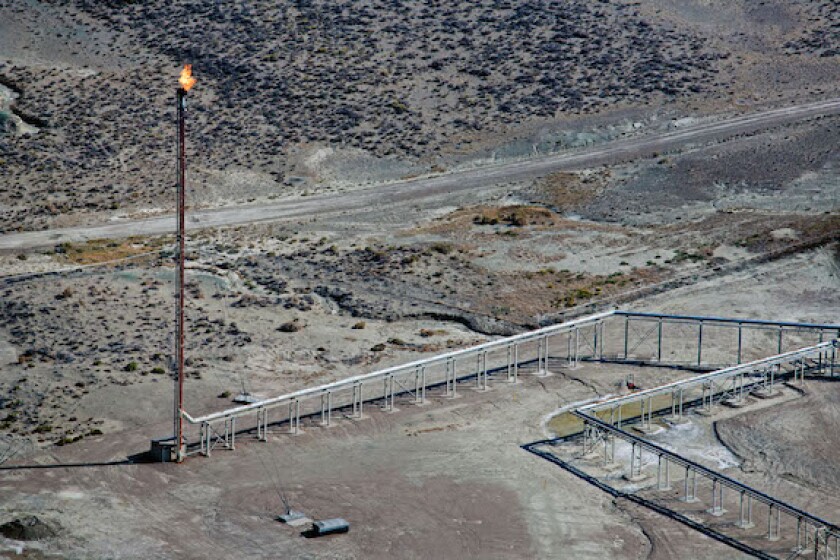 aerial photograph natural gas flare southern Wyoming