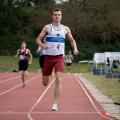 Inter-club athletics, runner winning men`s 800m race, Leamington Spa, Warwickshire, UK