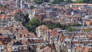 City view of Stuttgart. View of the roofs and facades of Stuttgart-Sued with Liststrasse. Stuttgart, Baden-Wuerttemberg, Germany, Europe