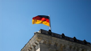 German flag on the parliament building in Berlin