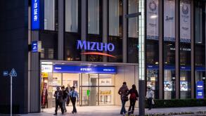Japanese multinational banking and financial services corporation Mizuho Bank branch seen in Tokyo.