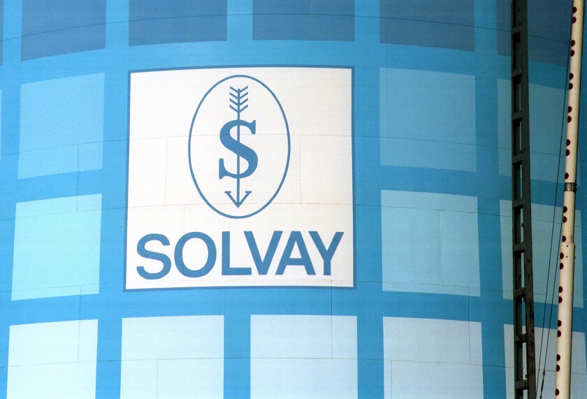 Logo of the international chemical and pharmaceutical company Solvay SA