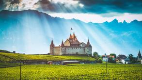 Aigle Castle surrounded by vineyard in Switzerland