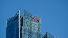 CIBC bank logo sign on a highrise glass office building downtown Toronto Ontario Canada on October 5, 2024