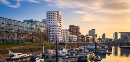Medienhafen harbour skyline in Dusseldorf, Germany