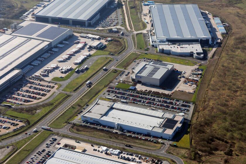 aerial view of the MBDA UK Bolton Aerospace company offices near Bolton (next building up is Komatsu Mining, then Amazon)
