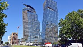 The Tours Duo, twin towers, Paris, a pair of dramatic, leaning skyscrapers, of offices, hotel and shopping, architects Atelier Jean Nouvel,