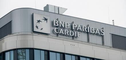 Bratislava, Slovakia - April, 15, 2025 : The Sign of  " BNP Paribas Cardif " on the building. BNP Paribas Cardif is an insurance division of the BNP P