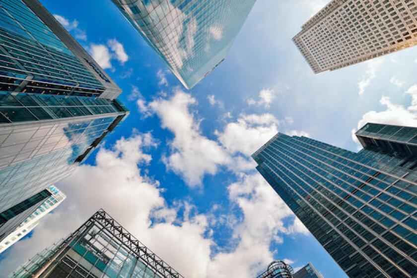 Canary Wharf, Low Angle. London, England, UK, Alamy, 575