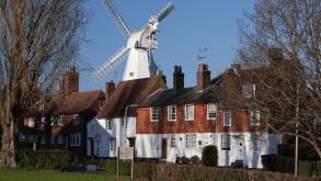 Union Mill and traditional Kent houses, Cranbrook, Kent, England, United Kingdom, Europe