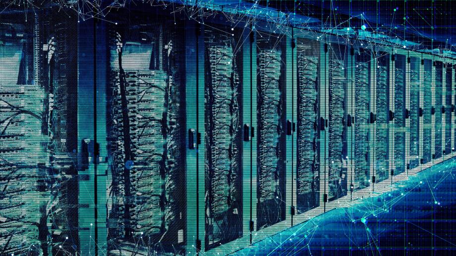 Data center with servers and artificial intelligence