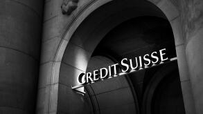 The private banking Credit Suisse in Switzerland, dramatic black and white shot