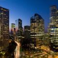 FRANCE, HAUTS DE SEINE (92), COURBEVOIE, LA DEFENSE BUSINESS DISTRICT. LEFT DESCARTES TOWER, DEXIA, EUROPLAZA, COEUR DEFENSE, EXALTIS