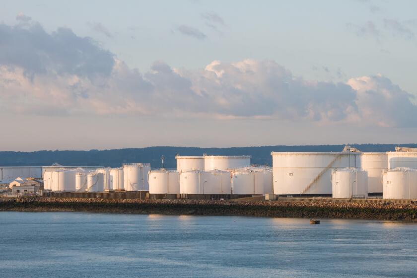 Oil storage containers at the port of Le Havre Normandy France_1Sep22_alamy