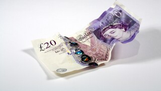 Crunched up UK Sterling Twenty Pound Note. Image shot 2009. Exact date unknown.