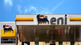 Bardolino, Italy - 10/31/2019: Eni S.p.A. in german Agip is an Italian multinational oil and gas company headquartered in Rome. The service station is