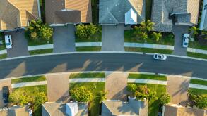 Wealthy neighborhood with expensive houses in southern Florida. Development of US premium housing market