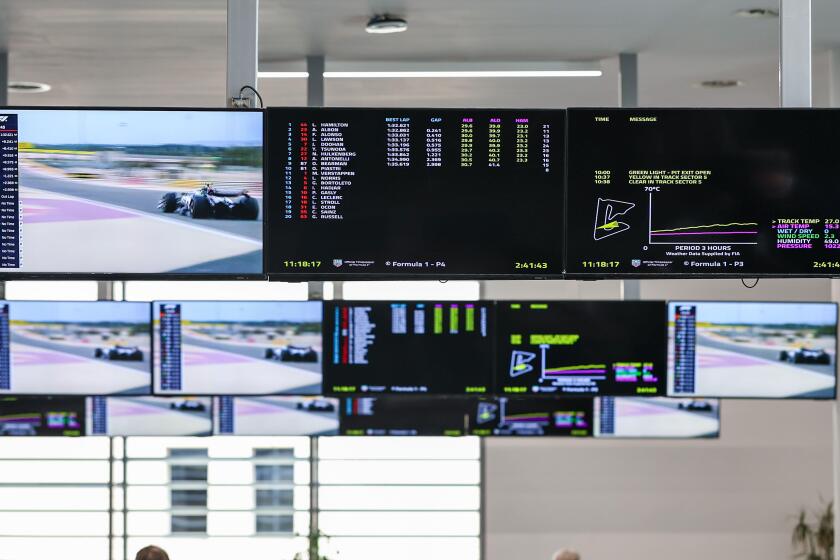 BAHRAIN, BAHRAIN - FEBRUARY 26: FIA F1 Media Center?s TV Screens during Day One of F1 Testing at Bahrain International Circuit on February 26, 2025 in Bahrain, Bahrain. (Photo by Qian Jun/MB Media)
