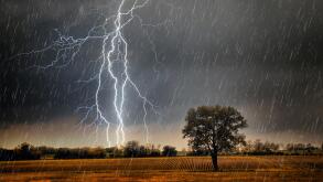 Lightning over field