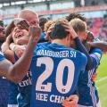 Ingolstadt, Germany, 1st December 2018.Germany, 1st December 2018. Hee-Chan HWANG, HSV 20   shoot goal for 0-2, celebrates his goal for  , happy, laugh, Cheering, joy, emotions, celebrating, laughing, cheering, rejoice, tearing up the arms, clenching the