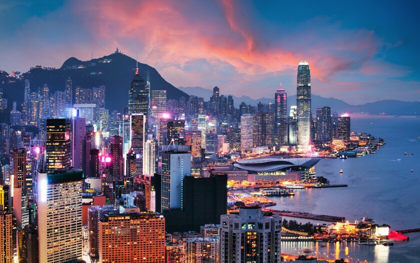 Hong Kong - Victoria harbour at sunset