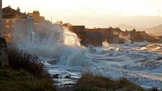 5th Dec. 2013 Prestonpans, East Lothian, Scotland UK, Coastal flooding threatening houses on the east coast, due to the risk of high waves and very fast-moving water.