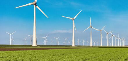 Wind turbine from aerial view, Drone view at windpark westermeerdijk a windmill farm in the lake IJsselmeer the biggest in the N