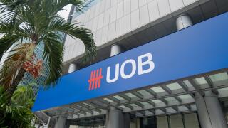 Kuala Lumpur, Malaysia - 09.13.2023: UOB United Overseas Bank branch with logo. UOB United Overseas Bank is a major banking organisation headquartered in Singapore founded in 1935. 