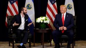 President Donald Trump meets with President Nayib Bukele of El Salvador at the InterContinental Barclay New York hotel during the United Nations General Assembly, Wednesday, Sept. 25, 2019, in New York. (AP Photo/Evan Vucci)