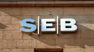 Riga, Latvia - September 2, 2018: Fragment of SEB bank building in Riga in Latvia.