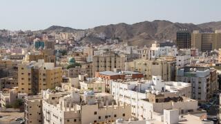 Typical arabic architecture in Mecca city. Outskirts of Mecca city. Poverty and social issue in Saudi Arabia.